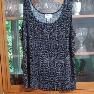 Chico's Traveler's Black & Brown Abstract Tank Top - Very Stretchy, No-Iron